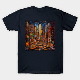 Night in Iconic New York City in Art Brut Style T-Shirt